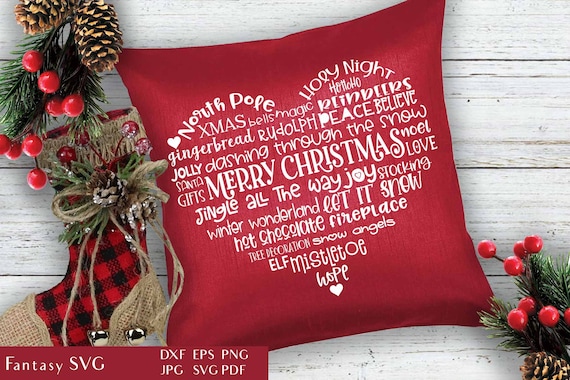 Merry Christmas Heart Shaped Word Art | Winter Holiday SVG Cut File | Xmas Files For Cricut | Typography Hearts DXF | Commercial Use EPS Png Il_570xn