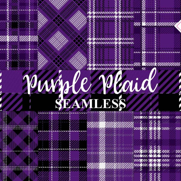 Purple plaid, seamless patterns, digital paper, tartan textures, twill backgrounds, buffalo gingham, log cabin lumberjack, flannel checks, p