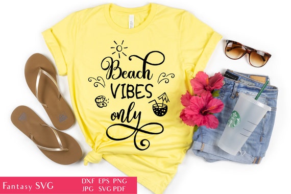 Beach Vibes Only | SVG Cut File | Summer Quote | Vacation Sayings | Coconut Cocktail PNG | T Shirt Sublimation | Commercial Use DXF Eps Pdf Il_570xn