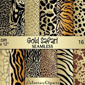 Gouden Glitter Safari Animal Print Digitale Papieren | Cheetah Print Naadloos Patroon | Leopard Print Textures JPG | Afrika Huid Achtergronden
