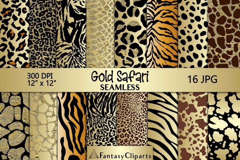 Gold Glitter Safari Animal Print Digital Paper Cheetah Print - Etsy