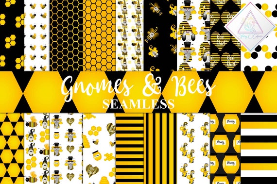 Bee digital paper Honey Bumble bee gnomes pattern