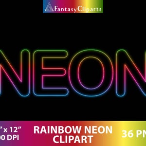 Clipart de alfabeto de néon arco-íris | Números E Letras Clip Art | Design de sublimação multicolorido | Festa neon que brilha no escuro | Uso comercial