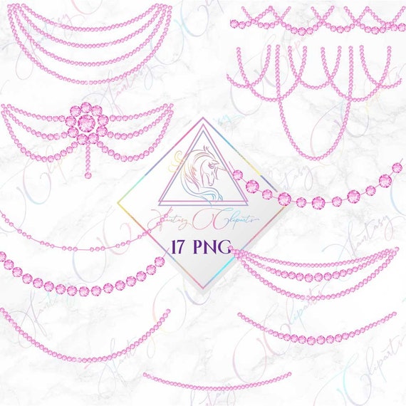 Pink diamonds, diamond clipart, rhinestone strands, jewelry clip art, fantasy cliparts, string of diamond borders, rhinestones dividers, bun Il_570xn