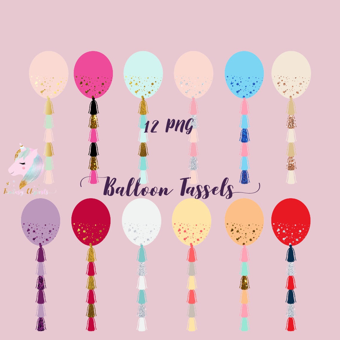 Balloon Tassels Glitter Tassels Balloon Clipart Tassels Etsy