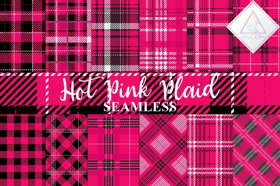 Hot pink plaid, seamless patterns, digital paper, tartan textures, twill backgrounds, buffalo gingham, log cabin lumberjack, flannel checks, Il_570xn