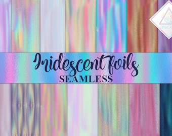 Iridescent foils, holographic textures, silky backgrounds, metallic hologram, pastel rainbow, seamless pattern, scrapbooking print, holograp