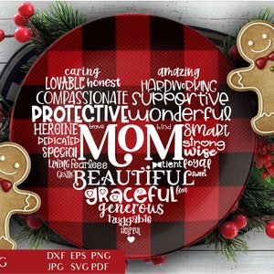 coração da mãe - arte da palavra em forma | Dia das Mães | Tipografia Coração | Arquivo de corte SVG de Natal para Cricut | Citação de presente de família DXF | Uso comercial