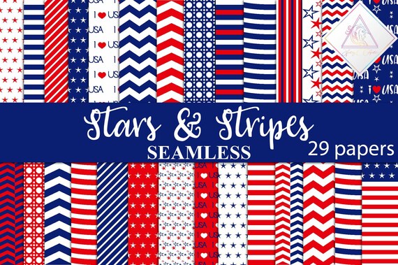 Stars and stripes, digital paper, fourth of july jpg, 4th of july paper, independance day, memorial day, seamless pattern, red chevron, blue Il_570xn