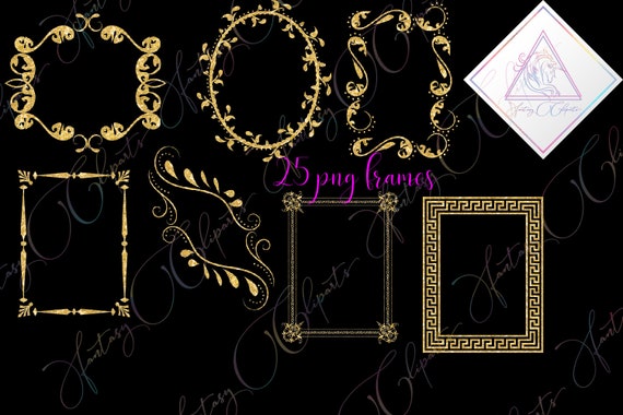 Gold glitter frame clipart, golden frames clip art, vintage borders, victorian dividers, wedding decor, birthday invitatitions in png format Il_570xn