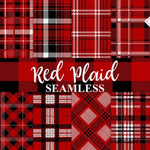 Red plaid, digital paper, seamless patterns, gothic black, gingham lumberjack, log cabin buffalo, scottish tartan, flannel checks, halloween