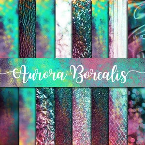 Aurora borealis, abstract textures, mint teal lime , rustic wood texture, fantasy cliparts, mermaid colors, purple starry night, polar light