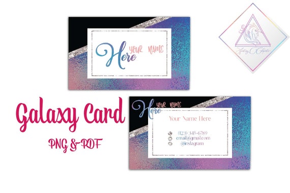 Galaxy foil card, business card, calling loyalty, purple flyer blue, silver glitter frame, rose gold brand, cards branding, girly logo desig Il_570xn