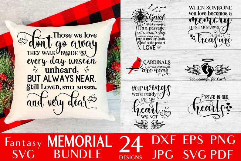 Memorial Bundle SVG Cut Files In Loving Memory Christmas In Heaven Poem Cardinals Quote Grief Never Ends Your Wings Were Ready image 1