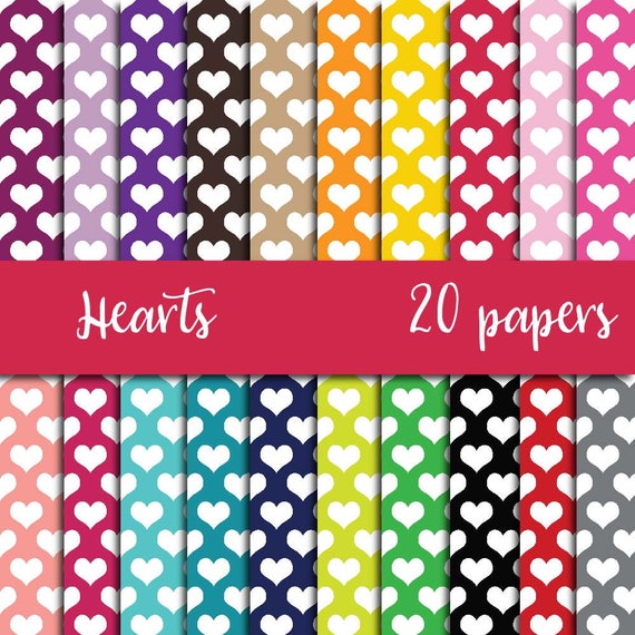 Hearts digital paper, hearts pattern, scrapbooking paper, fuchsia background, multicolor printable, 12x12 paper pack, fantasy cliparts, Il_570xn