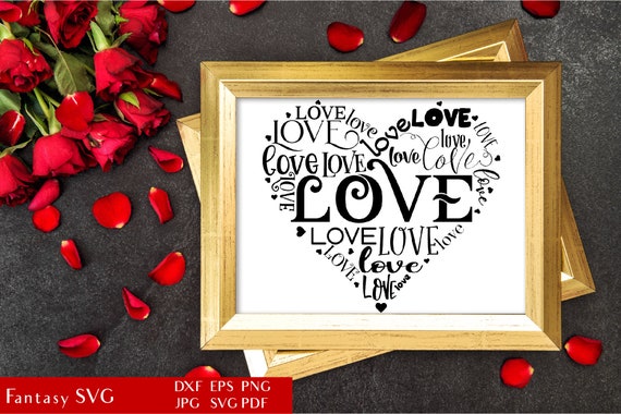 Love Heart - Shaped Word Art | Valentine's Day | Typography Phrase | Inspirational Quote | T Shirt Sublimation | Mug Design | Commercial Use Il_570xn