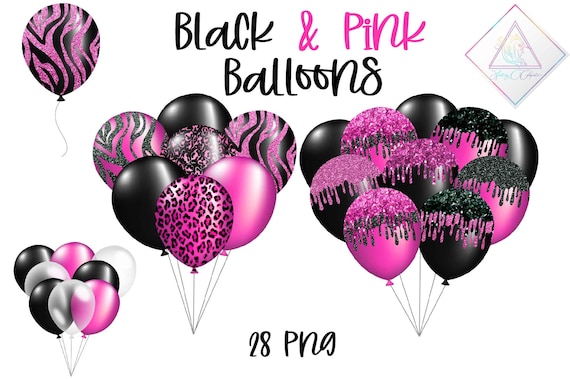 Black pink combo, balloon clipart, balloons bunches, transparent png, glitter sparkle, animal print, leopard tiger, single combos, confetti Il_570xn