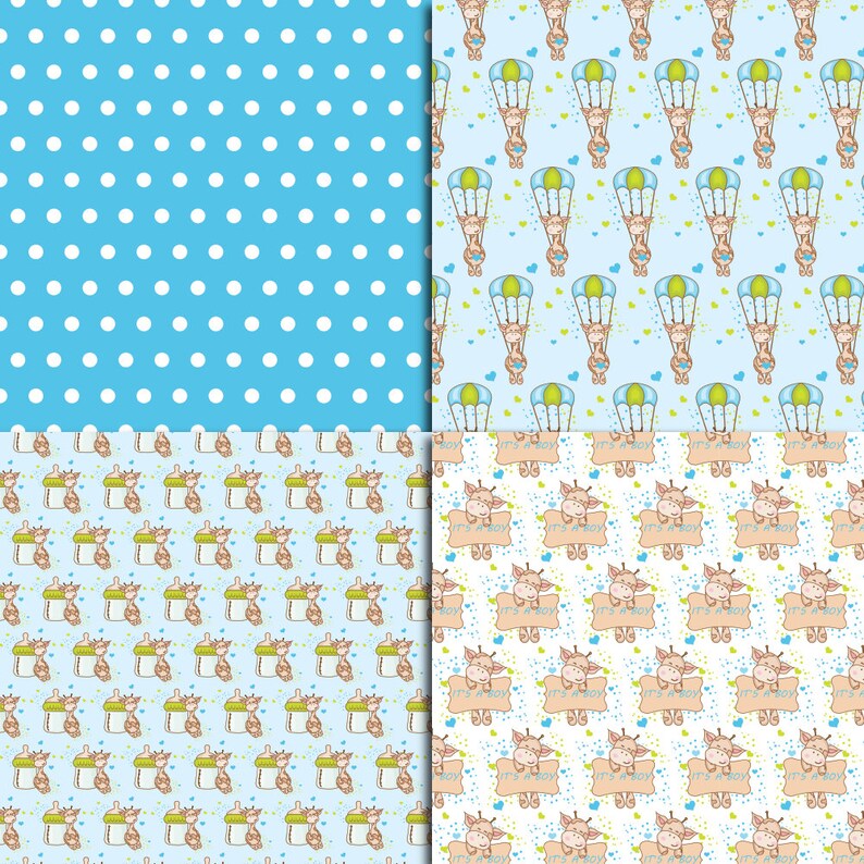 cute giraffes clipart for boys by fantasy cliparts Blue baby giraffe digital paper in jpg format prefect for baby showers size is 12 inch