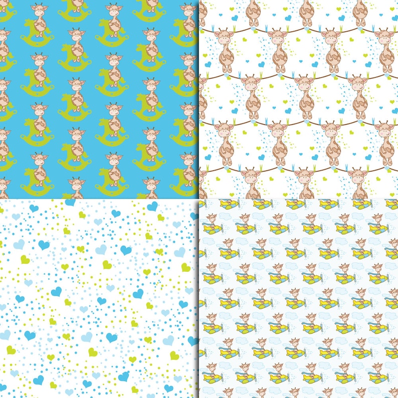 cute giraffes clipart for boys by fantasy cliparts Blue baby giraffe digital paper in jpg format prefect for baby showers size is 12 inch