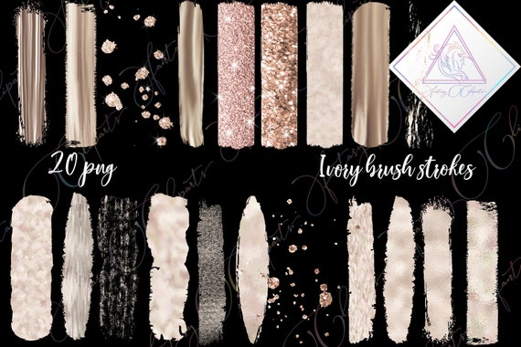 Ivory brush strokes clipart in png, beige splashes clip art, bronze blogger digital elements, metallic stroke graphics, fantasy cliparts Il_570xn