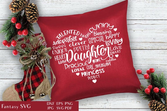 Daughter Heart - Shaped Word Art | Typography Heart | Mother's Day | Christmas SVG Cut File For Cricut | Family Quote DXF | Commercial Use Il_570xn
