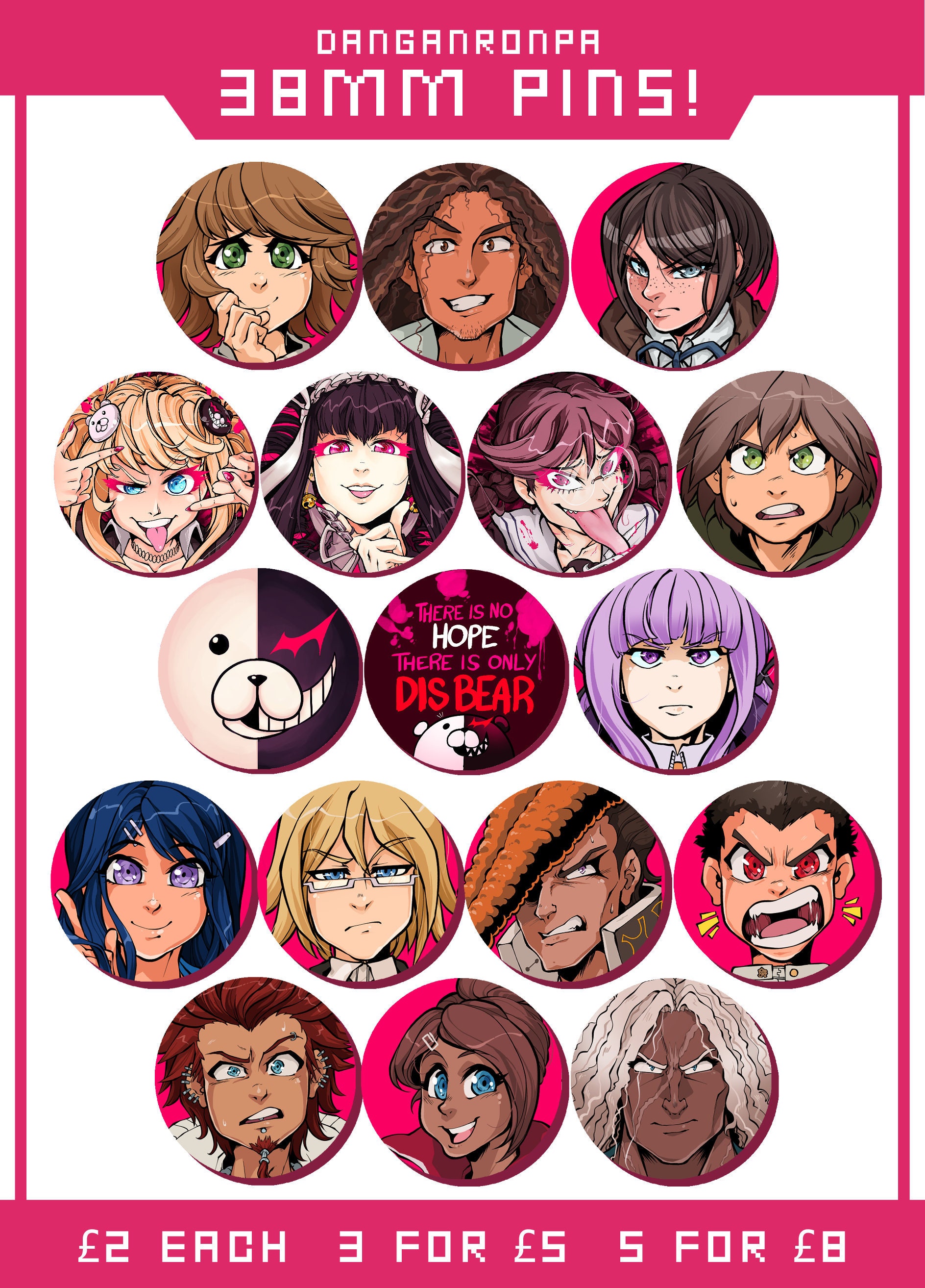 Danganronpa Badge Pins 38mm