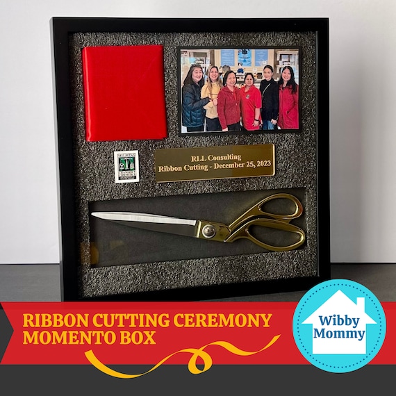 Personalized Ribbon Cutting Ceremony Momento Box Engraved Laser Cut Acrylic  