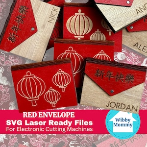 Rode envelop cadeaukaarthouder, cadeau voor kinderen, cadeau voor vriend, CNY, LNY, maannieuwjaar, lasergesneden SVG downloaden