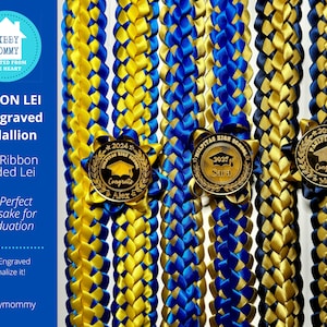 Personalized Graduation Ribbon Lei with Engraved Medallion - Custom Colors