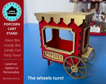 Personalized Popcorn Cart Favor Box, Circus Party Decor