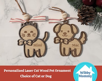 Personalized Laser Cut Wood Dog or Cat Pet Ornament Memorial Sympathy Christmas
