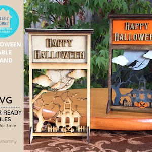 Happy Halloween Table Stand  - Layered Table Decor Centerpiece Digital Laser Ready Files - SVG - Glowforge