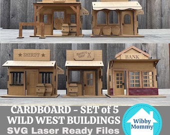 Wild-West Gebäude Puppenhaus: Karton Laser Cut SVG-Dateien (Digitaler Download)