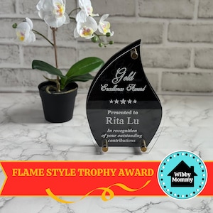 Personalized Flame Trophy Award - Engraved Laser Cut Acrylic