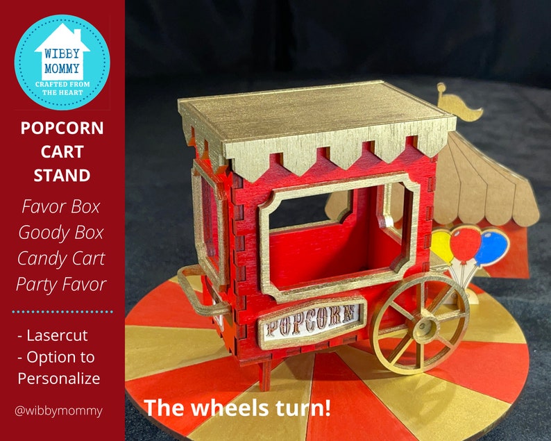 Popcorn Cart Candy Stand Goodie Favor Box Decor Circus Party Table Decor Kitchen Decor Centerpiece