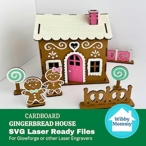 Casa de jengibre de cartón, casa de muñecas, decoración de mesa de primavera, estantería, fiesta de pintura, regalo para niños, descarga de SVG cortado con láser