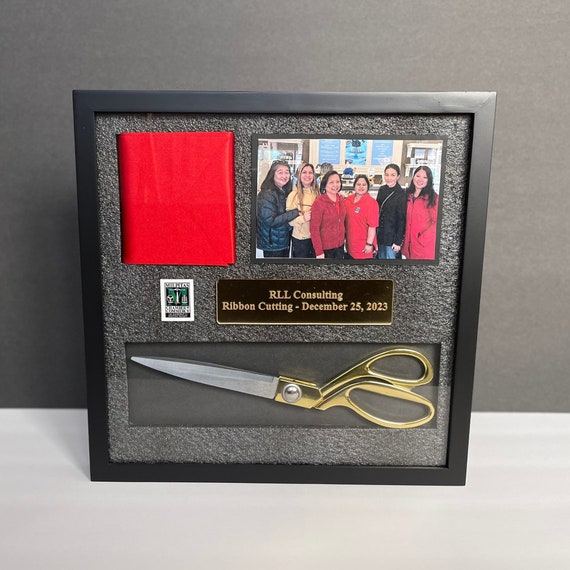 Personalized Ribbon Cutting Ceremony Momento Box Engraved Laser Cut Acrylic  