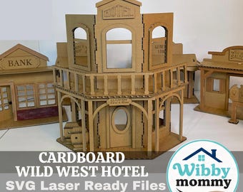 Casa delle bambole Wild West Hotel SVG, miniatura in cartone tagliata al laser, download digitale