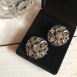 Vintage silver tone and rhinestones clip on earrings