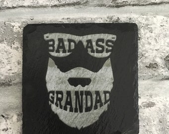 Bad Ass Grandad, slate, coaster, quote, Fathers Day, Grandad, beard