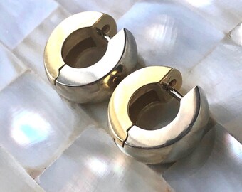 Gold Huggie Earrings - 18K Yellow and White Gold Huggie Hoop Earrings- Two Tone Gold - Reversible - Custom Order Available