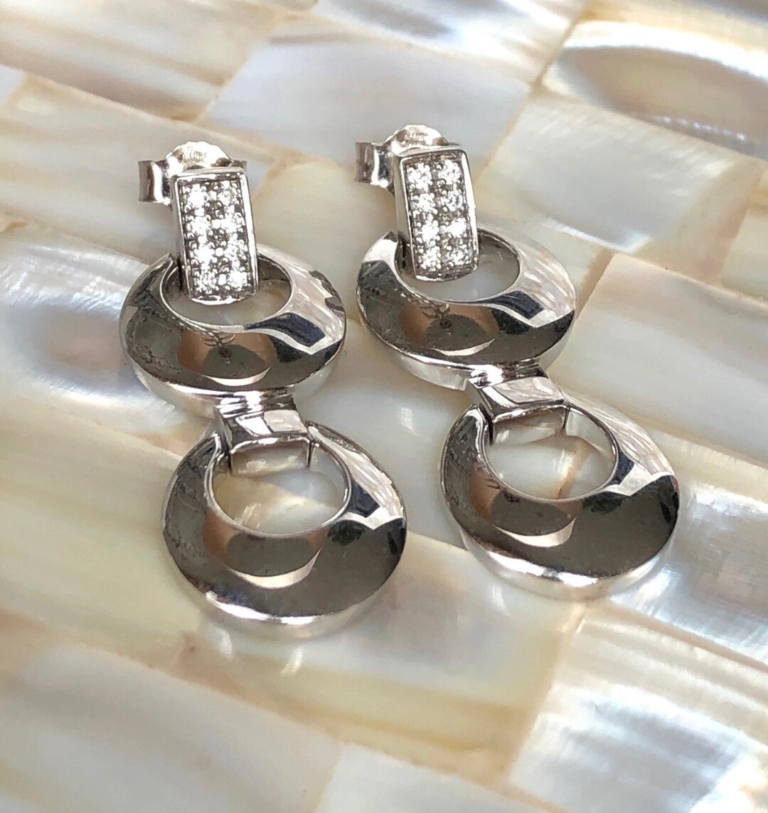 Art Deco Style Drop Earrings 14K White Gold & Diamond Etsy UK