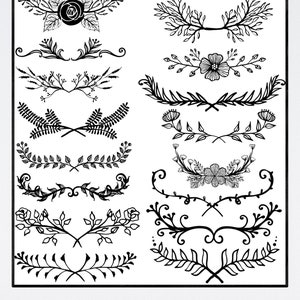 SVG 17 demi-couronnes uniques, diviseurs, bannières, bordures, ornements, feuilles, cricut, dxf, coupe laser, silhouette, gravure, t-shirt, élégant