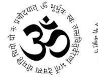 OM y Gayatri mantra, sánscrito / devanagari y escritura en inglés, espiritual, símbolo aum, cricut, glowforge, archivo svg