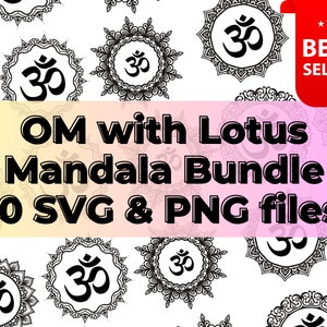 Fascio di loto OM SVG e PNG, mandala om, loto om, sacro omkara, aum, file digitali, glowforge, cricut, uso commerciale, om, om, om, om, om
