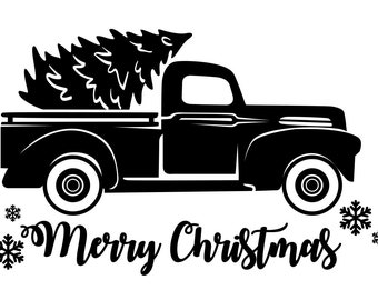 SVG Merry Christmas Truck tree, cut file, dxf, pdf, png, eps, silhouette, cricut, glowforge, lasercut, vinyl, tshirt