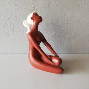 Condendorf Figurine No. 1083 ceramic naked African woman figurine - brown ceramic sculpture - signed - made in Western Germany