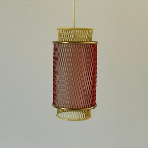 50s cylindrical design small red and yellow metal pendant lamp
