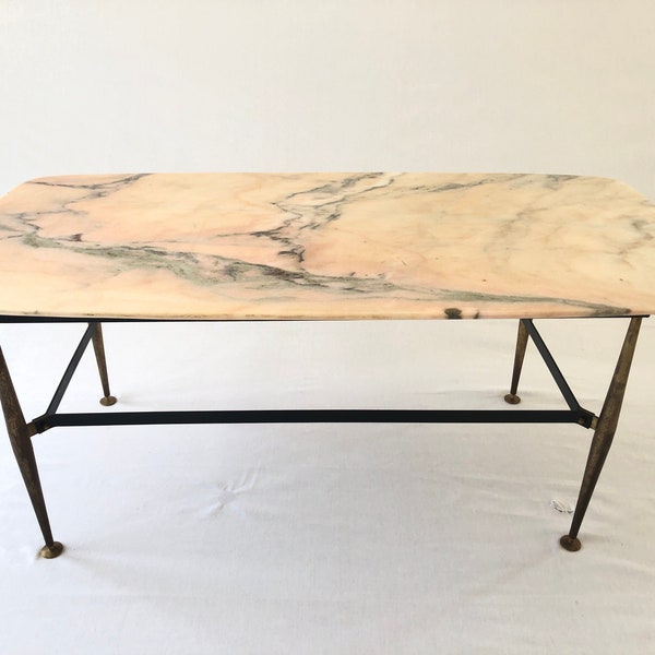 Mid-century Italian Marble Coffee Table with Brass legs, 1960s, Italy