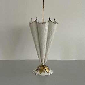 Mid Century Modern White Perforated Metal Umbrella Stand with brass details, 1950s, Germany